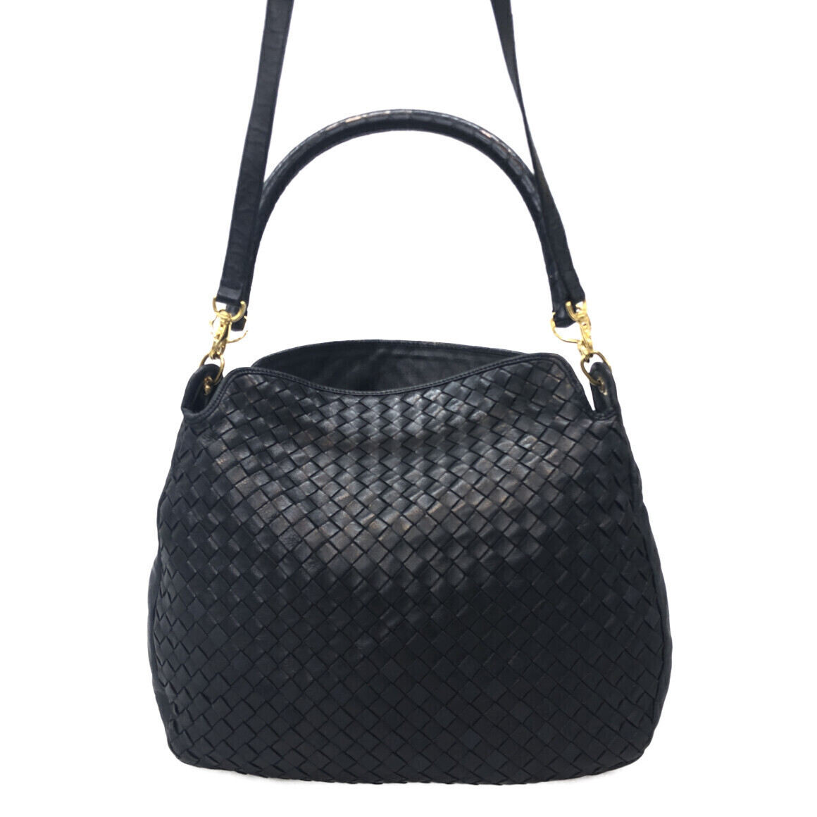 Bottega Veneta Intrecciato Woven Leather Hobo Shoulder Bag Black